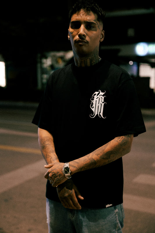 Kill Romeo KR monogram tee - 230 GSM Black Heavyweight Boxy Fit T-Shirt