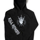Black hoodie with screen printed pierced heart design in the front and kill Romeo lettering on the right sleeve.